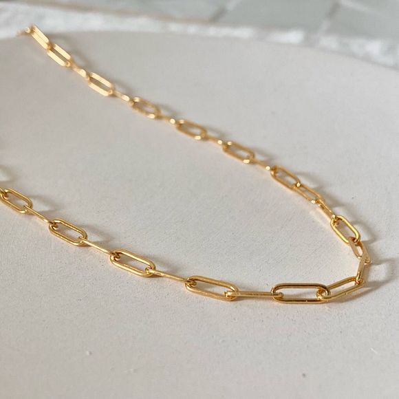 18K Gold Plated Small Paperclip Chain Necklace - Picture 3 of 8